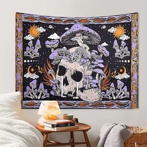 Large Purple Mushroom & Skull Tapestry